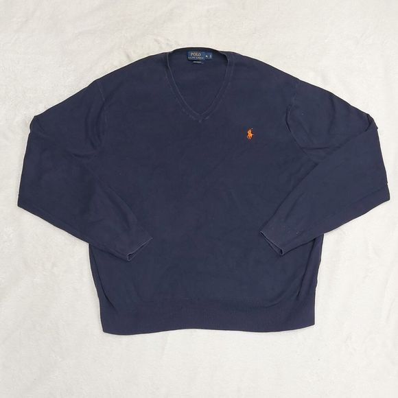 Polo Ralph Lauren Sweater Mens Size XL Blue V Neck Long Sleeve Pima Cotton - Picture 1 of 7